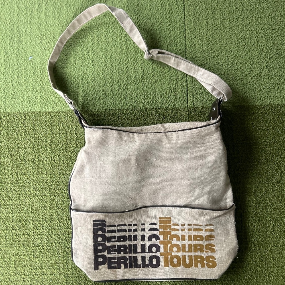 Vintage Perillo Tours Graphic Canvas Tote  Bag Beige Brown & Mustard